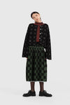 YANYAN KNITS Fall/Winter 2025: Wool plaid cropped sweater / mid-length skirt YYK-YYW25-1422-GW (Skirt: YYW25-2021)